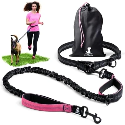 Image of SparklyPets Hands Free Dog Lead For Medium and Large Dogs Professional Running with Reflective Stripes Waist Walking, Training, or Jogging (Pink, 1 Dog)