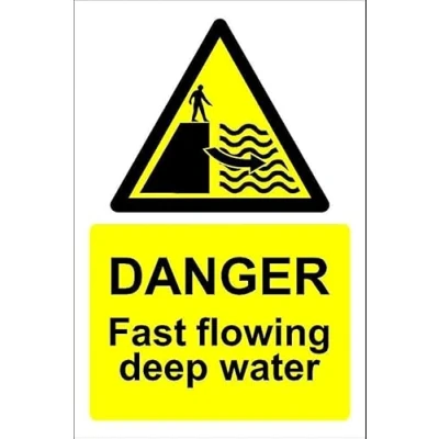 Image of Danger fast flowing deep water 3mm Aluminium sign (300mm x 200mm)