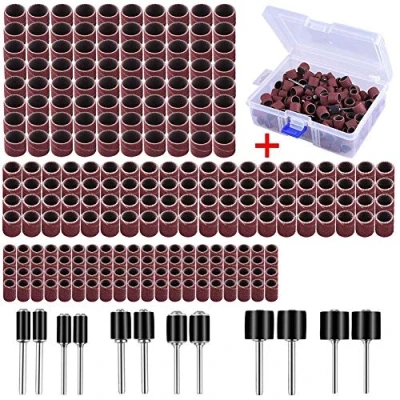 Image of AUSTOR 252 Pieces Sanding Drum Kit with Free Box Including 240 Sander Nail Band Sleeves and 12 Mandrels for Dremel Rotary Tool.