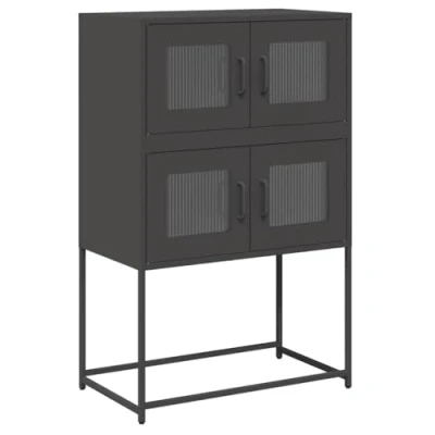 Image of vidaXL Highboard Black Steel Storage for Kitchen/Living Room, 68x39x107 cm, Modern Sideboard with Adjustable Door Setup &amp; Ample Space