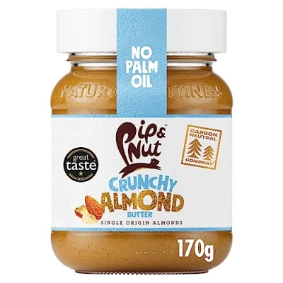 Image of Pip &amp; Nut Crunchy Almond Butter (6 x 170 g) No Palm Oil, Natural, Added Sugar, Vegan, Single Origin Hi Oleic Peanuts