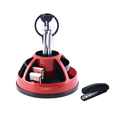 Image of EXERZ Desk Organiser Red, Rotating Pencil Holder, Tidy Swivel 360 Stationery Included(Red)