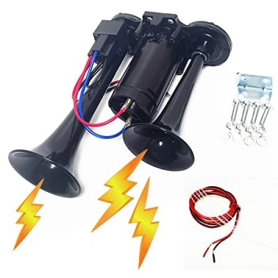 Image of YIYIDA Car Horn Electric 165db Air Trumpets High and Low Tone Black Waterproof 24V Loud Double tube Truck Alarm Speaker for SUV Lorry Boat Ship ect