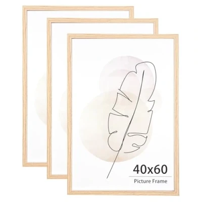 Image of KAIWIN 40x60 Picture Frame Oak Set of 3, Wooden Poster Frame, Frames for Wall Mounting Display Home, Office,Gallery,Holiday with Photos, Posters, Puzzles