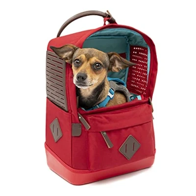 Image of Kurgo Nomad Dog Carrier Backpack, Backpack for Small Dogs and Cats, Ideal Hiking or Travel, Waterproof Bottom, Dual Carry Handles, Red