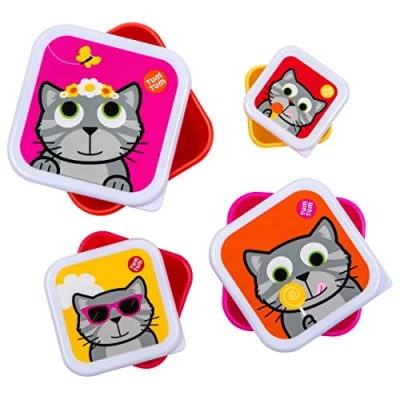 Image of TUM Nesting Snack Pots for Kids, Boxes Kids Box Set, BPA Free Bluebell The Cat