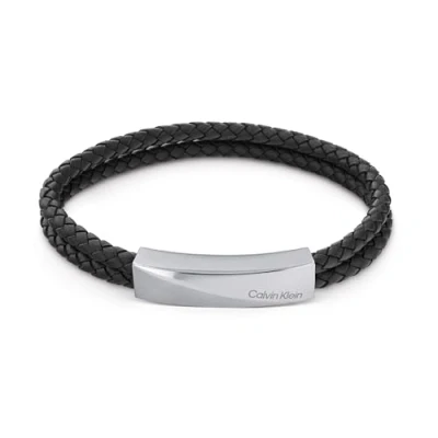 Image of CKJ Calvin Klein Men&#039;s WRAPPED &amp; BRAIDED Collection Leather Bracelet Black 35000097, One Size