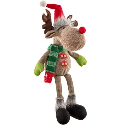 Image of WeRChristmas Sitting Christmas Moose Figurine with Soft Legs, Multi Colour, 52cm