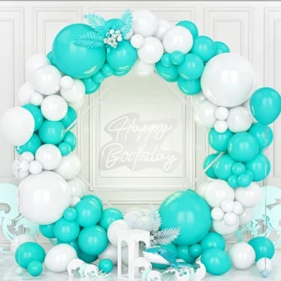 Image of Teselife Teal White Balloons, 119Pcs and Turquoise Blue Balloon Arch Garland Kit Men Women Bridal Baby Shower Engagement Anniversary Wedding Birthday Bachelor Party Valentine Decorations