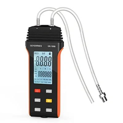 Image of Handheld Manometer Air and Gas Pressure Tester GR 189B Differential Dual Port Gauge 11 Selectable Units Large LCD Display with Backlight HVAC