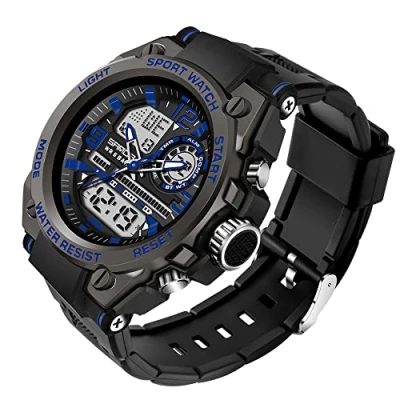 Image of AIMES Men&#039;s Watches Outdoor Sports waterproof Military Watch Tactical Digital Analog Wrist Date Multi Function Led Large Face Alarm Stopwatch for Man, Blue black, Fashion casual sport