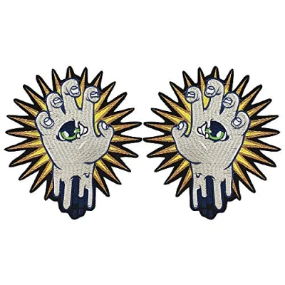 Image of EMDOMO 1pair Embroidery Eye Hand Patches Clothes Fabric Iron on Stickers Motif Applique for Punk Jacket Sewing Accessories