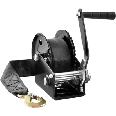 Image of VEVOR Hand Winch, 1200 lbs Pulling Capacity, Boat Trailer Winch Heavy Duty Rope Crank with 23 ft Polyester Strap and Two Way Ratchet, Manual Operated for Trailer, or ATV Towing