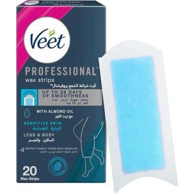 Image of Veet Easy Gel Cold Wax Strips, Hair Removal, Body &amp; Legs, Sensitive Skin, 20 Strips each, 4 Finish Wipes