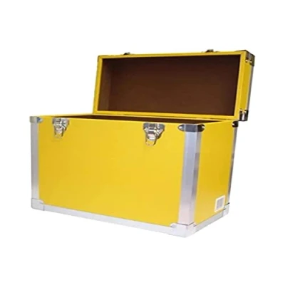 Image of Steepletone LP/Album Vinyl DJ Record Storage Box/Flight Case Yellow, 30x30x20 cm