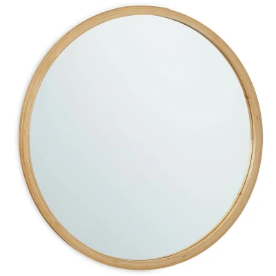 Image of Relaxdays Round Mirror, Bamboo Frame, Ø 61 cm, Wall Mounted, Bathroom &amp; Toilet, Hallway Bedroom, Living Room, Natural