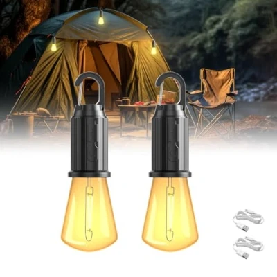 Image of BrightWish Rechargeable Camping Lights, 2 Pack, Waterproof Lantern with 3 Lighting Modes, Battery Operated Tent Light for &amp; Emergency