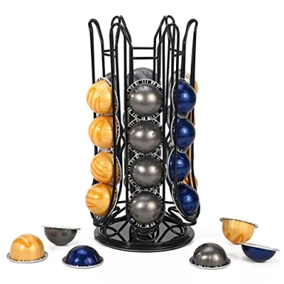 Image of Vinsani 30 Coffee Pod Holder for Nespresso Vertuo Vertuoline Pods Capsules Rotating 6 Stand Storage Rack Large Capacity Revolving Organiser Black