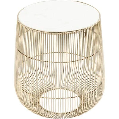 Image of Kare Design side table Beam, White Marble, Brass, steel frame, hand crafted, luxury, elegant, round, modern bed for bedroom, living room, office, Ø 32cm