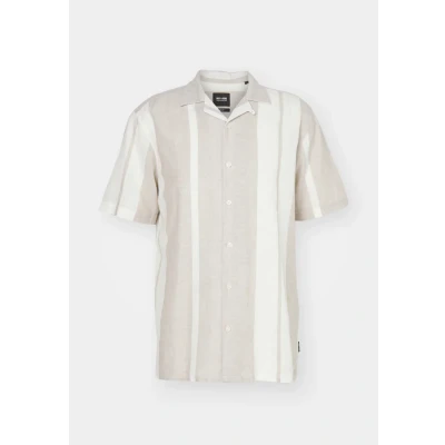 Image of ONLY &amp; SONS Men&#039;s Onscaiden SS Stripe Linen Resort Shirt, Khaki (Vintage Khaki), XS