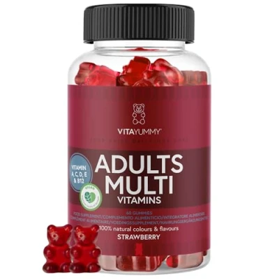 Image of VitaYummy Multivitamin Gummies Adult Strawberry Flavour Vegan Gummy Bears Dietary Supplement Vitamin A, C, D, B12 and Zinc Supports The Immune System &amp; Without Gelatine 60