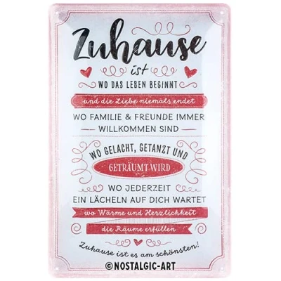Image of Nostalgic Art Retro Tin Sign, 20 x 30 cm, Zuhause ist, Gift Idea for Your Home, Made of Metal, Vintage Design with Saying