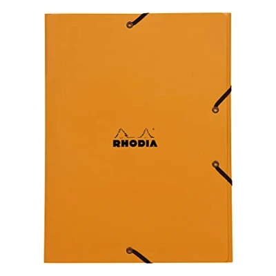 Image of RHODIA 24328C Elastic File Folder Cardboard Pocket with 3 Orange Flaps 24x32 cm Resistant Coated Card Office Storage and Document Filing A4 Format