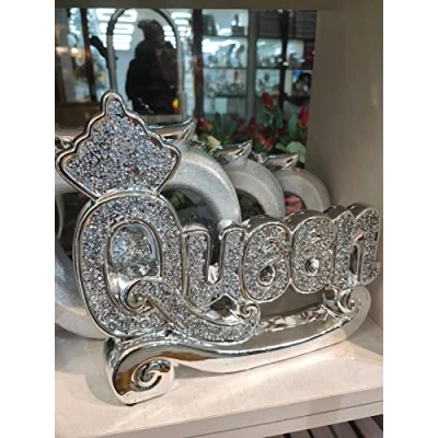 Image of Biznest New Silver Crushed Diamond Encrusted Sparkly Queen Ornament Bling Diamante Home