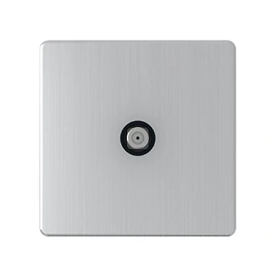 Image of AET SL1GSKYBL Screwless Satin Chrome Flat 1 Gang Sky Socket Black Insert