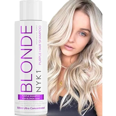 Image of PURPLE Shampoo For Blonde Hair (500ml) Silver Grey Bleached Blue Toner No Yellow Platinum