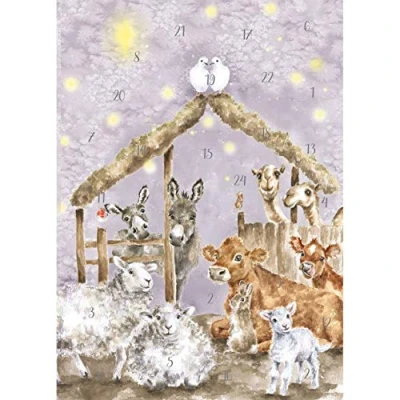 Image of Wrendale Designs by Hannah Dale Away In A Manger Advent Calendar Card 158mm 210mm