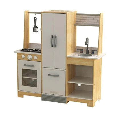 Image of KidKraft Modern Day Toy Kitchen, Wooden Play Kitchen with Cooking Accessories, Kids&#039; set marble style countertop, Toys, 53423