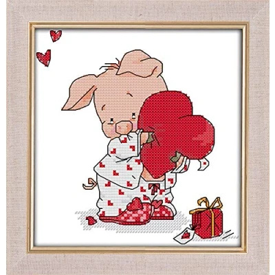 Image of Cross Stitch Kits, Love Piggy Pig Animals Awesocrafts Easy Patterns Stitching Embroidery Kit Supplies Christmas Gifts, Counted (Piggy, Counted)