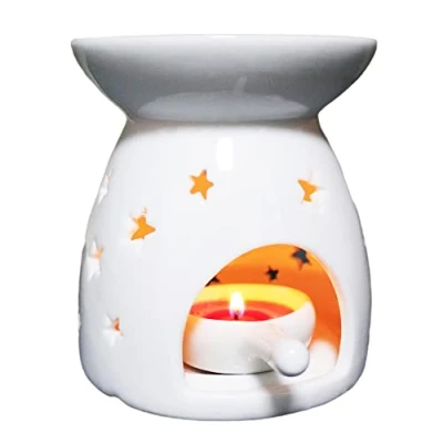 Image of Wax Melt Essential Oil Burner White Star Pattern, Ceramic Aroma Burners Assorted Warmer Aromatherapy Tarts Holder Candle Scented Diffuser Home Bedroom Decor Christmas Housewarming Gift