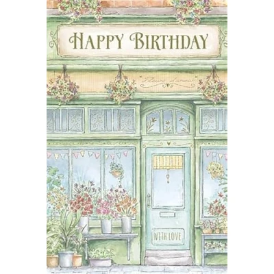 Image of Carte Blanche General Female Birthday Card Florist Shop Window Embossed with Foil Details Eco Friendly
