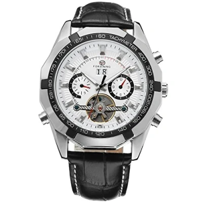 Image of Forsining Men&#039;s Vintage Automatic Self Winding Tourbillon Day Calendar Leather Wrist Watch FSG340M3T2