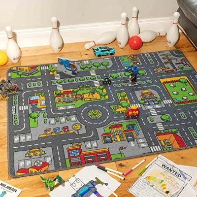 Image of The Rug House Children&#039;s Kids Boys Girls City Town Car Roads Interactive Playroom Playmat Creative Toddler Soft Durable Educational Classroom Nursery Bedroom Play Carpet Mat 80cm x 120cm