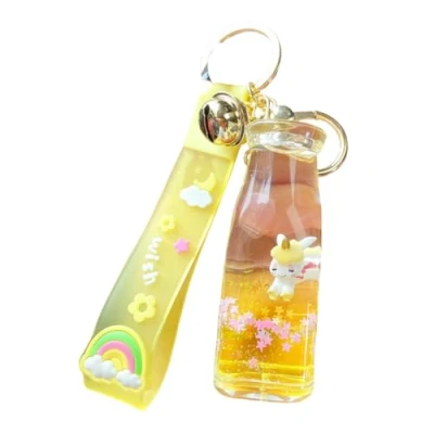 Image of ZDHC Creative Milk Bottle Floating Unicorn Keychain Cute Liquid Quicksand Keyring Acrylic Car Keys Backpack Pendant for Girls
