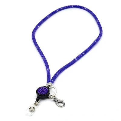 Image of CKB LTD Purple Sparkle Lanyard Rhinestone Glitter Crystal Gems Neck Strap with Swivel Metal Clip and Sparkly Bling Retractable reel ID Badge Holder 1pc