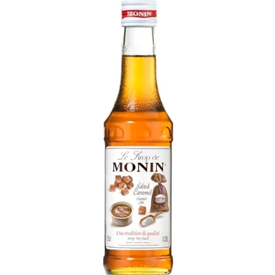 Image of MONIN Premium Salted Caramel Syrup 250ml for Coffee and Cocktails. Vegan Friendly, Allergen Free, 100% Natural Flavours Colourings.