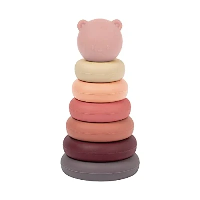 Image of Nattou Silicone Stacking Tower, 7 piece motor toy for toddlers, BPA free, Approx. 16 cm, Silicone, Pink