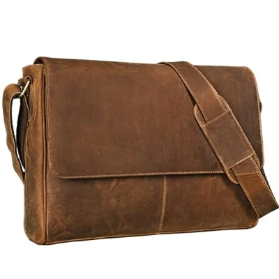 Image of STILORD &#039;Oskar&#039; Genuine Leather Bag Men &amp; Women Messenger Shoulder Classic Business Satchel Work Brown, Colour:middle brown