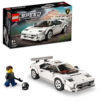 Image of LEGO Speed Champions Lamborghini Countach, Race Car Toy Model Replica, Collectible Building Set with Racing Driver Minifigure 76908