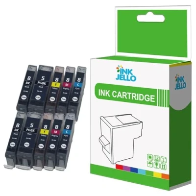 Image of InkJello Ink Cartridge For Printer, Compatible With Canon Pixma iP4200 iP4300 iP4500 iP5100 iP5200 iP5200R iP5300 MP500 MP530 MP600 MP600R MP610 MP800 MP800R MP810 MP830 PGI 5 CLI 8 (BK,C,M,Y 10 Pack)