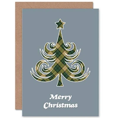 Image of Wee Blue Coo CHRISTMAS XMAS TARTAN SWIRLY TREE NEW ART GREETINGS GIFT CARD