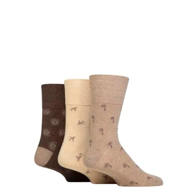 Image of Mens 3 Pair SOCKSHOP Gentle Grip Cotton Holiday Socks Palm Tree / Plane Sun 6 11
