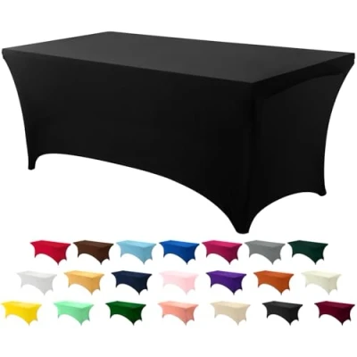 Image of Utopia Kitchen Spandex Tablecloth 1 Pack [4FT, Black] Tight, Fitted, Washable and Wrinkle Resistant Stretch Rectangular Patio Table Cover for Event, Wedding, Banquet &amp; Parties [122Lx76Wx76H] cm