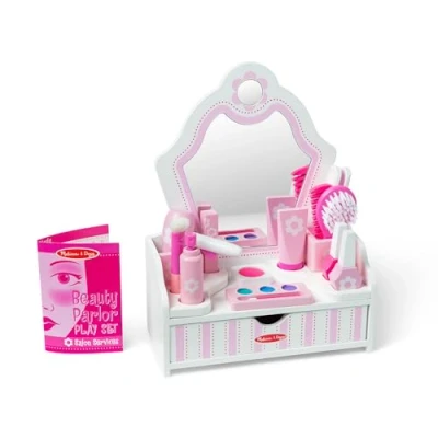 Image of Melissa &amp; Doug Wooden Vanity Play Set Pretend Toy Makeup Toys Beauty Salon Makeover Role Games 3+ Gift for Boy or Girl,Multicolor,30.4 x 30.4 12.6 cm