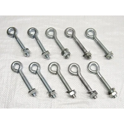Image of x10 M10 X 100MM Zinc Plated Folded Straining Eyebolts Nut &amp; Washer Wire Support Fencing