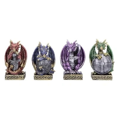 Image of Nemesis Now Defend the Hoard (Set of 4) 10cm, Resin, Silver, Dragon Figure, Silver Ornament, Collectable Giftware, Cast in Finest Expertly Hand Painted
